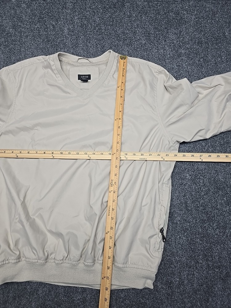 IZOD Golf Windbreaker Mens Large Pull Over Lined Pockets Beige Performance