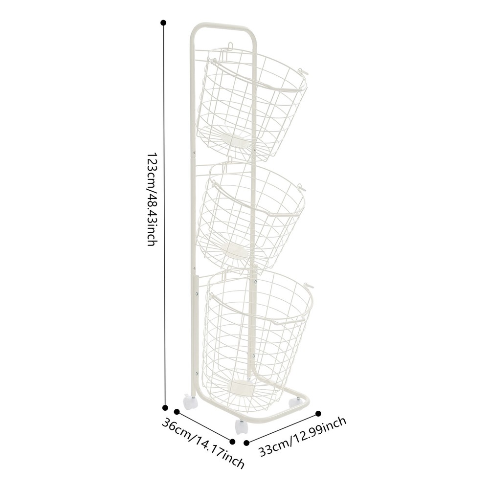 Free Standing 3 Tier Rolling Laundry Hamper with 3 Removable White Wire Basket