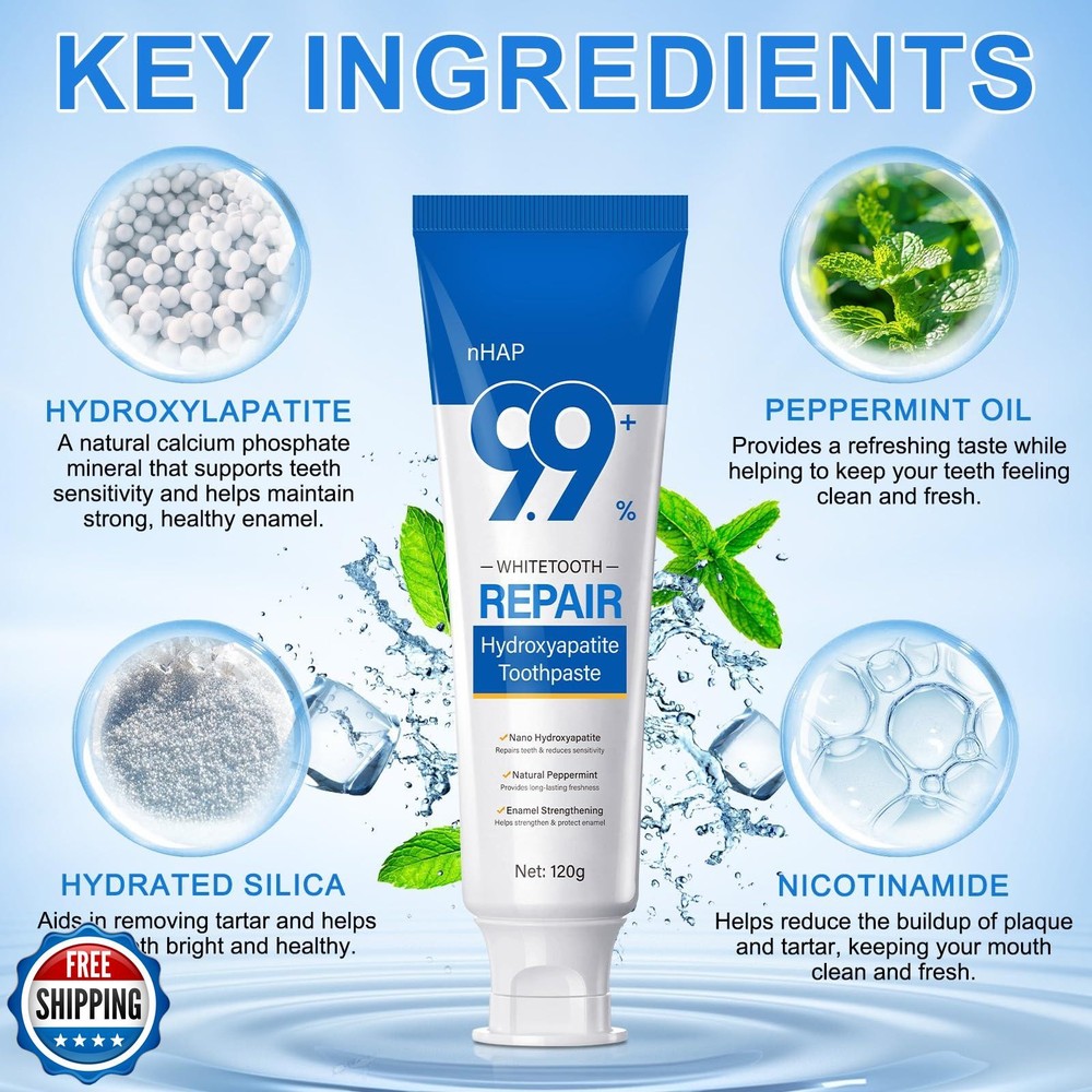 9.9% Hydroxyapatite Toothpaste - 2 Pack, Protects Enamel and Strengthens Teet