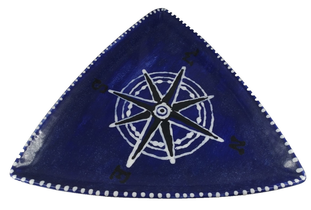 Marina Compass Theme Ceramic 12" Triangle Platter White & Blue  B2