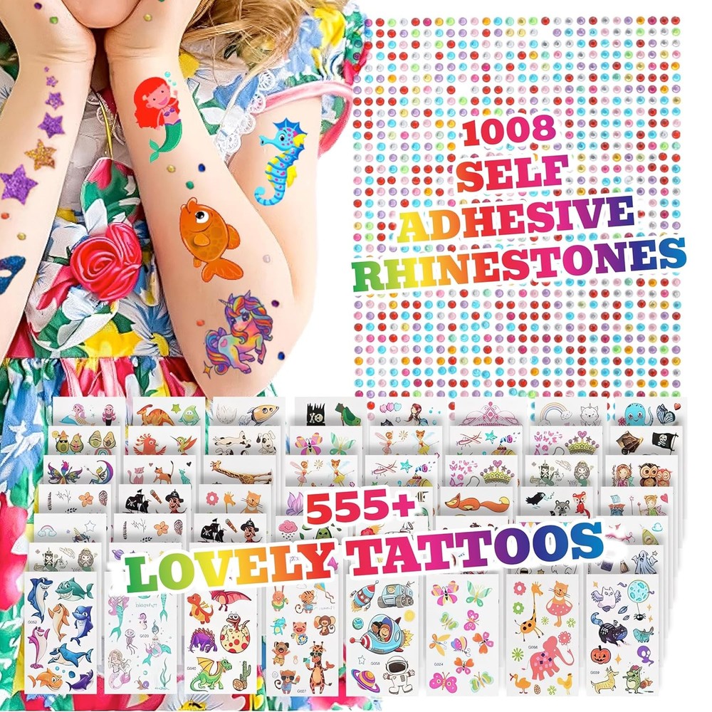 Face Paint Kit - Glitter Tattoos, Gems, Temporary Multicolor