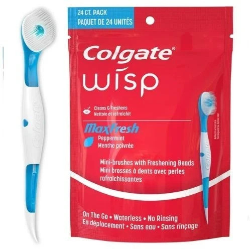 Colgate Max Fresh Wisp Disposable Mini Travel Toothbrushes, Peppermint, 24 Count