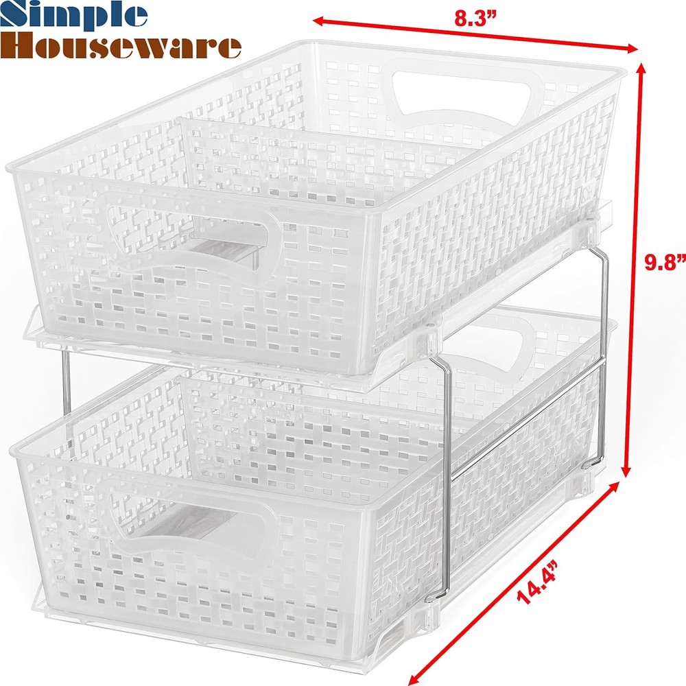 Simple Houseware 2 Tier Bathroom Organizer Tray Pull-Out Sliding Clear