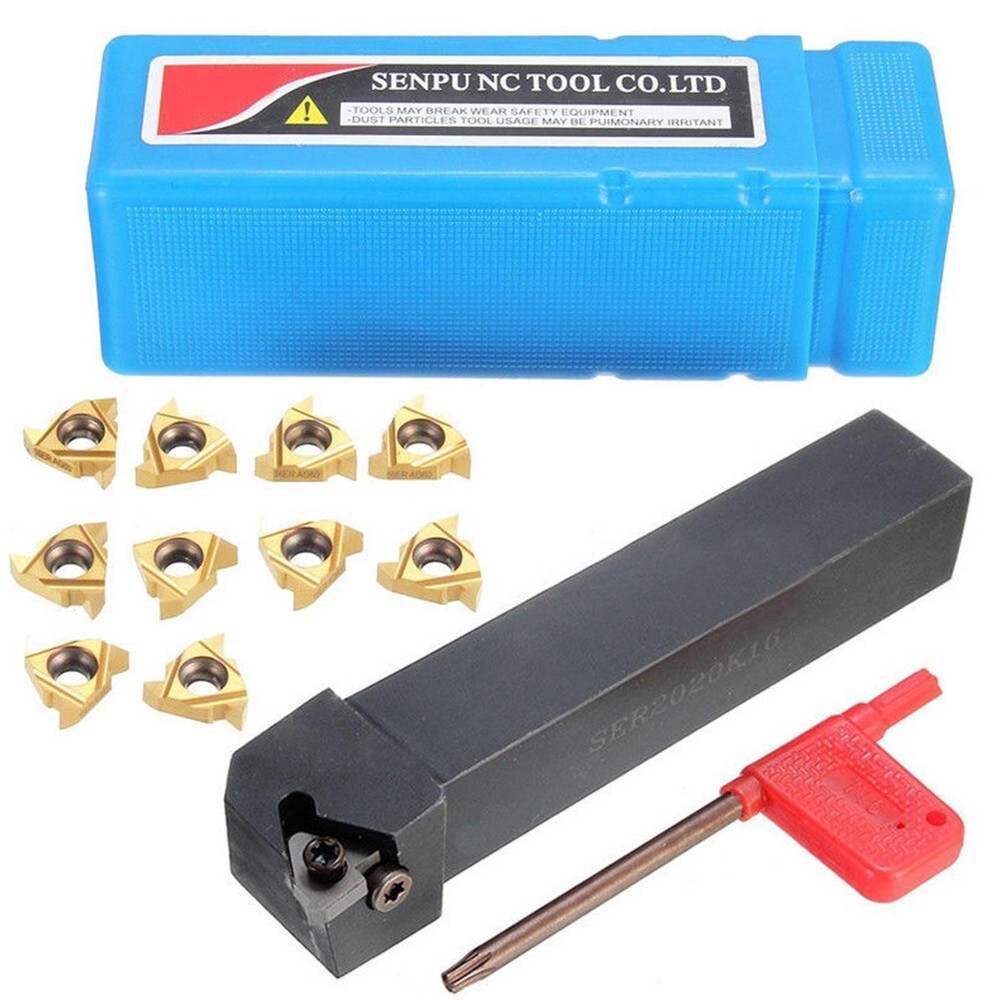 External Thread Turning Tools Lathe Cutter CNC Holder +10pcs 16ER Carbide Insert