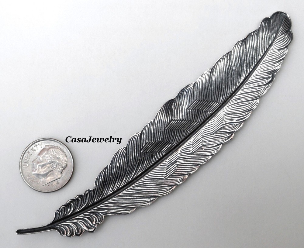 #2175 EXTRA-LONG ANTIQUED STERLING SILVER PLATED FEATHER - 1 Pc