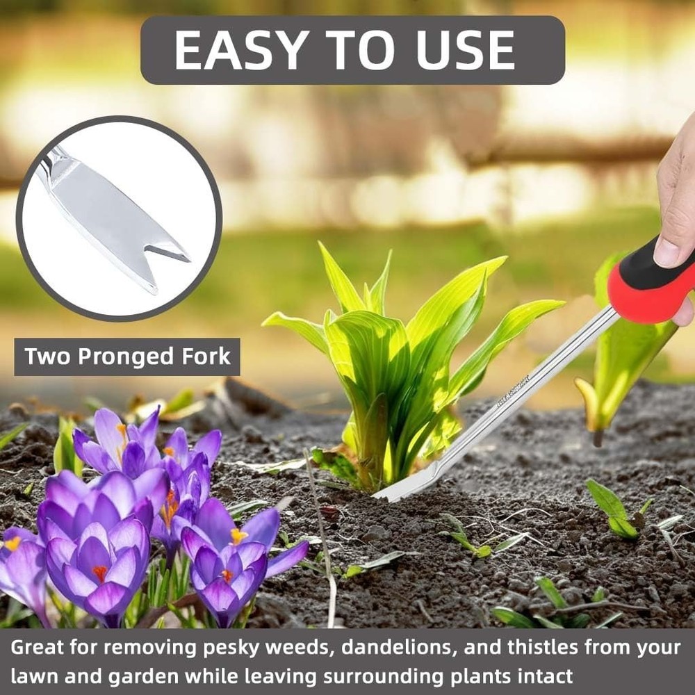 Weed Puller Tool, Dandelion Weeder Puller Tool with Soft Handle, Two-Pronged For