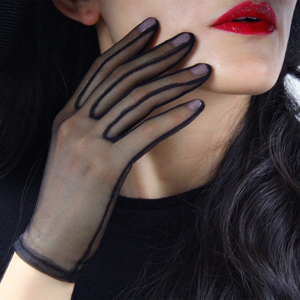 Tulle Gloves Lace Semi Sheer Mesh Short TECH Touchscreen Sensitive Black/White