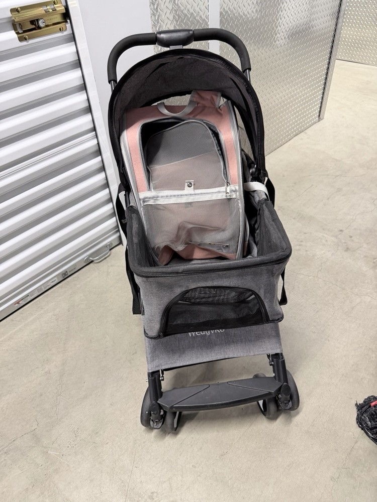 ReadyYNE 4-Wheel Foldable Pet Stroller Gray Mesh Windows for Small Medium Dogs