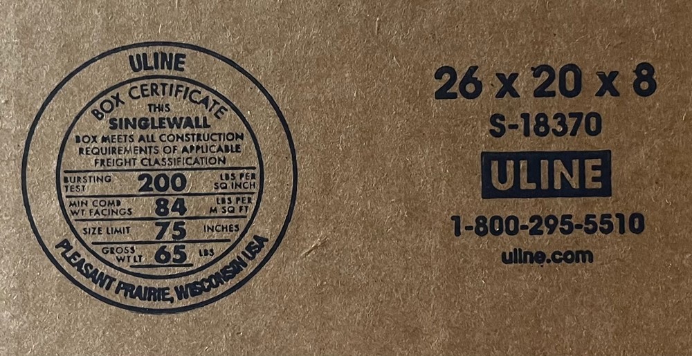 26" x 20" x 8" Cardboard Corrugated Box - SINGLE BOX