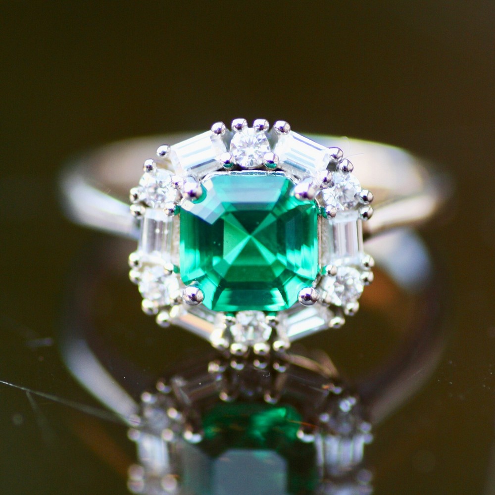 Lab Created Emerald Ring Sterling Silver 925 , May Birthstone , 20th Anniversary