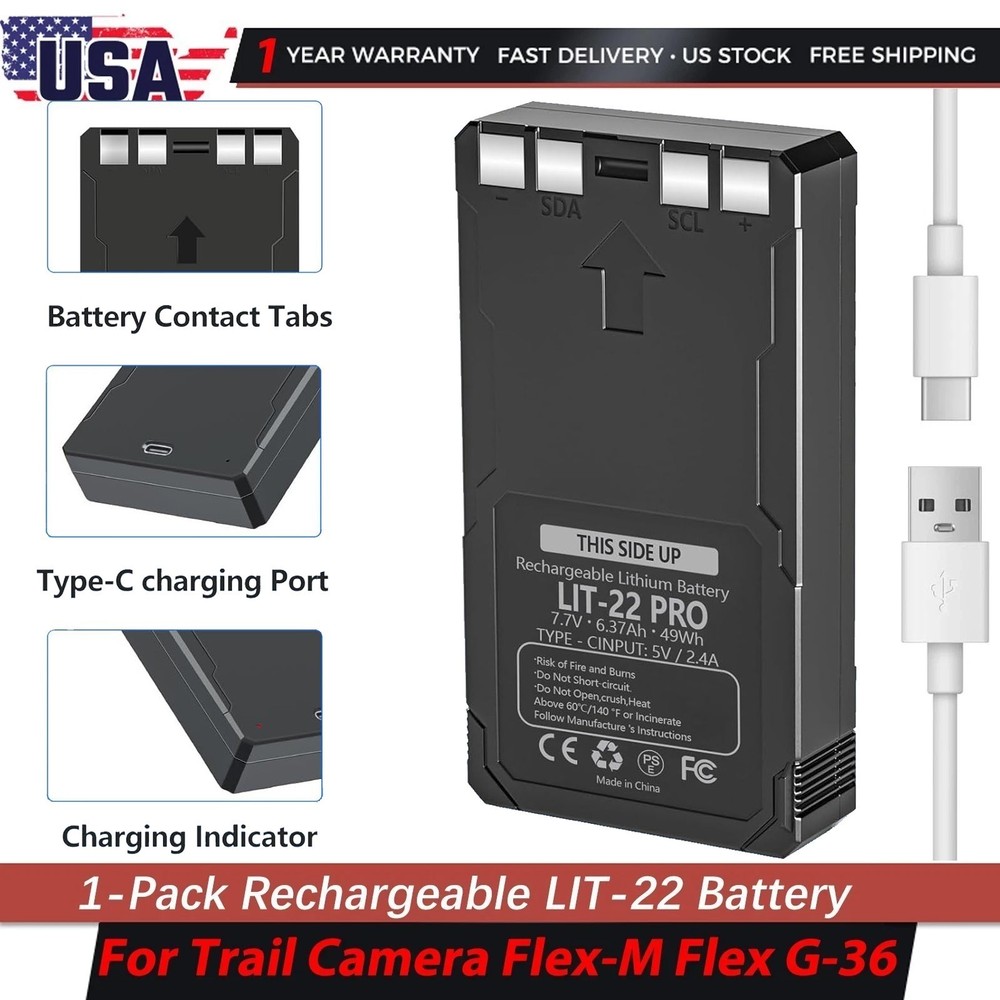 1 Pack Rechargeable LIT-22 Battery Spypoint Flex-M Flex-Plus Flex-S Trail Cam