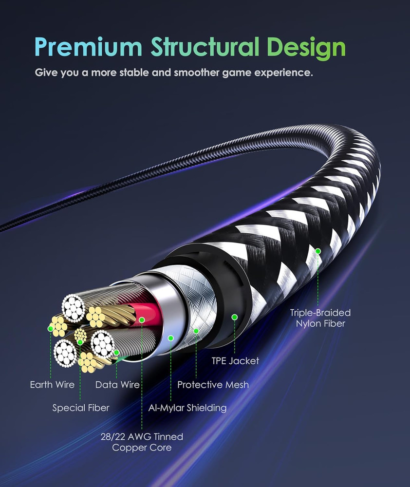 PS4 Controller Charger Charging Cable, 2 Pack 10Ft Extra Long Micro USB 2.0 Cabl