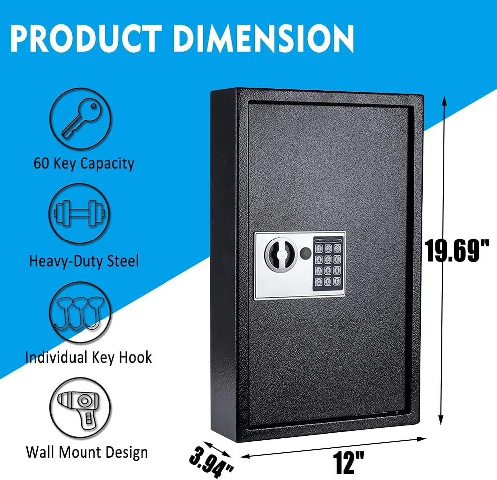 Key Box Wall Mount 60 Position Valet Digital Key Cabinet Lock Box with Code, ...