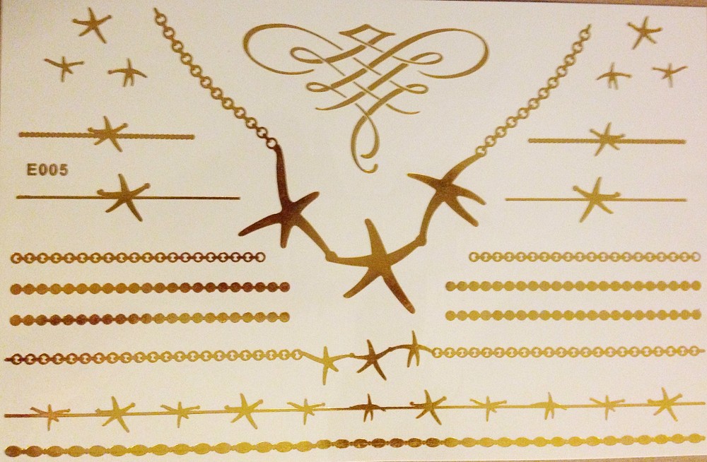5 Sheets Flash Disposable Temporary Adhesive Tattoo Gold 21teile Neck Chain Ring