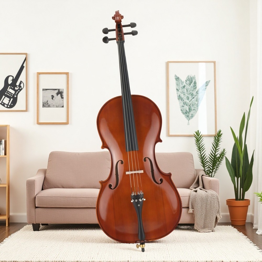 4/4 Full Size Solid Spruce Top Beginner Acoustic Cello Set - Bag Natural Bow