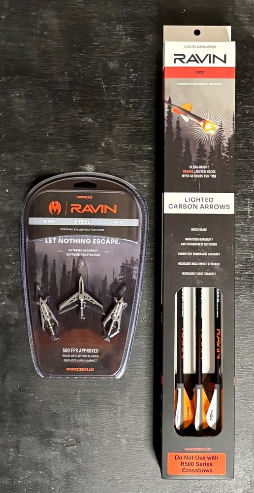 Ravin 3 Pack Lighted Bolt & Ravin 3 Pack Broadhead Combo New