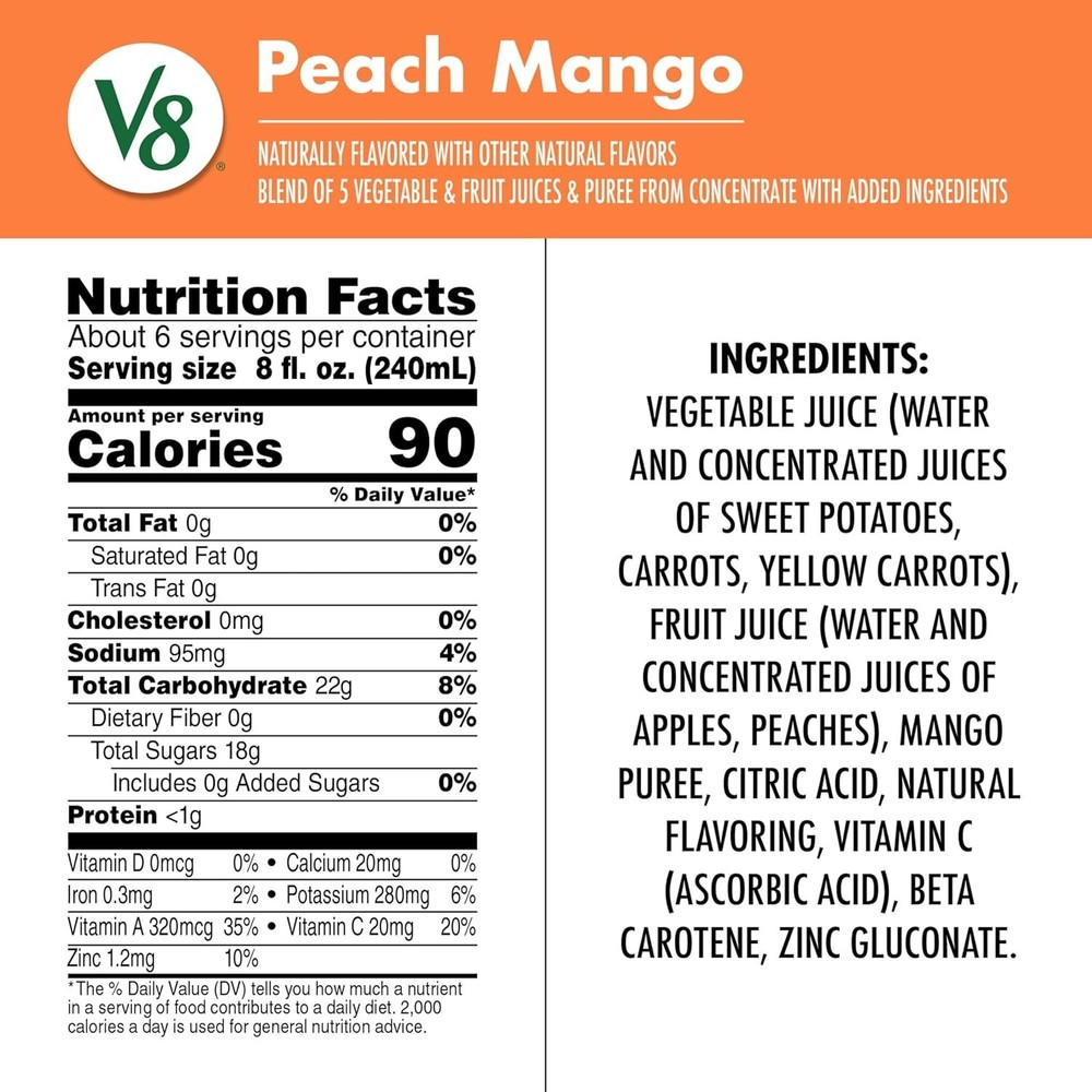 Peach Mango 100% Fruit and Vegetable Juice, 46 fl oz Bottle