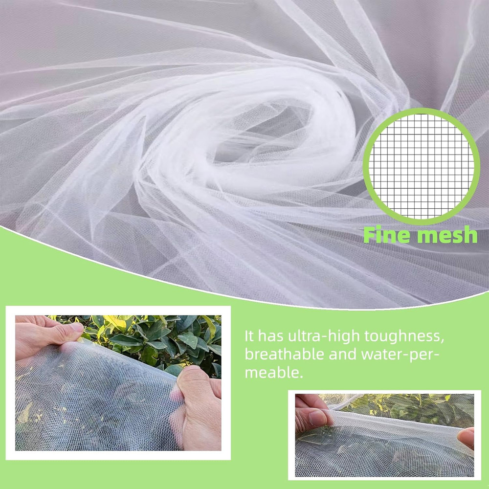 4 Pack Garden Netting Pest Barrier with Drawstring - White Breathable Mesh Insec