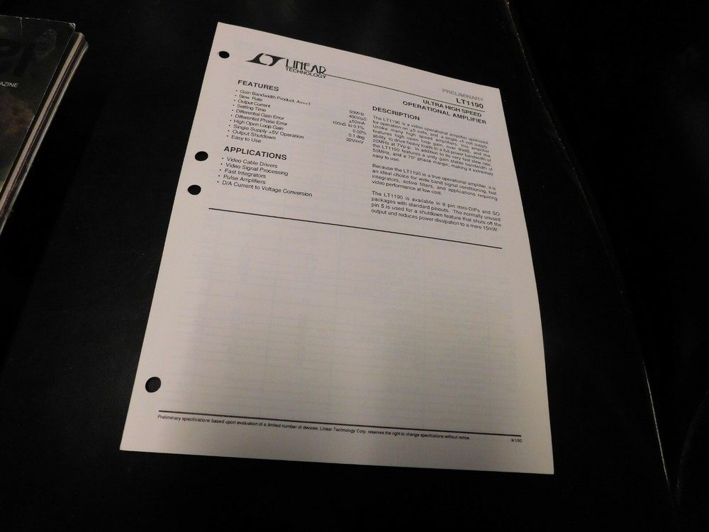 Electronics Specification Guide Application Linear Technology LT1190