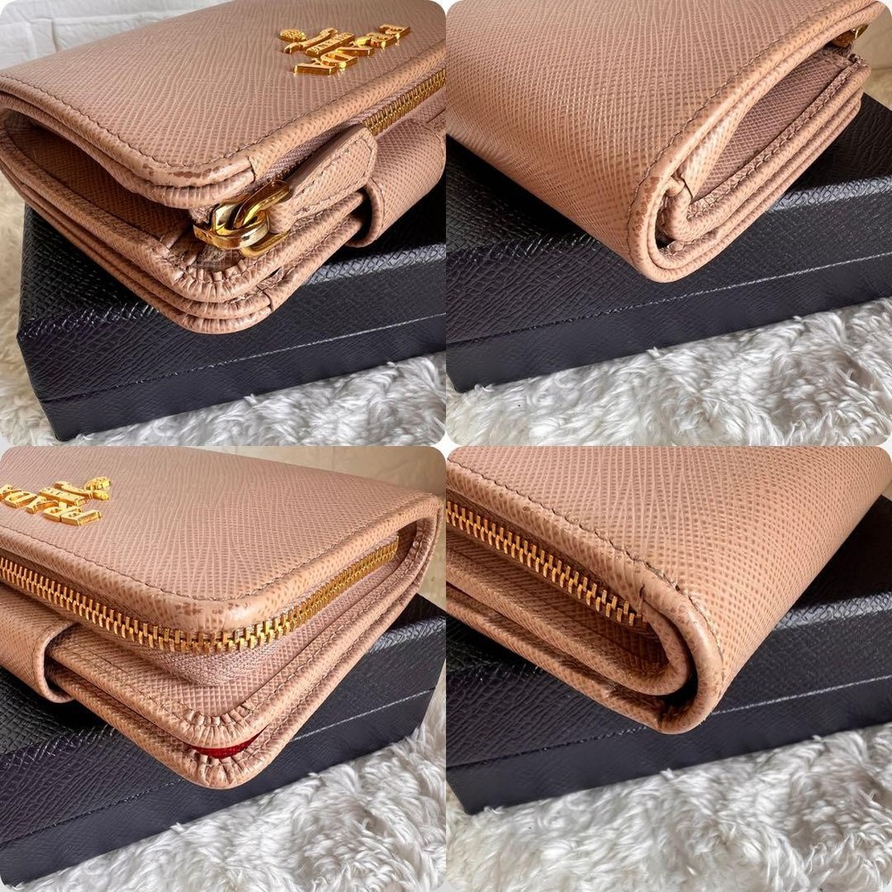 PRADA Wallet Two-Fold Saffiano Beige Pink
