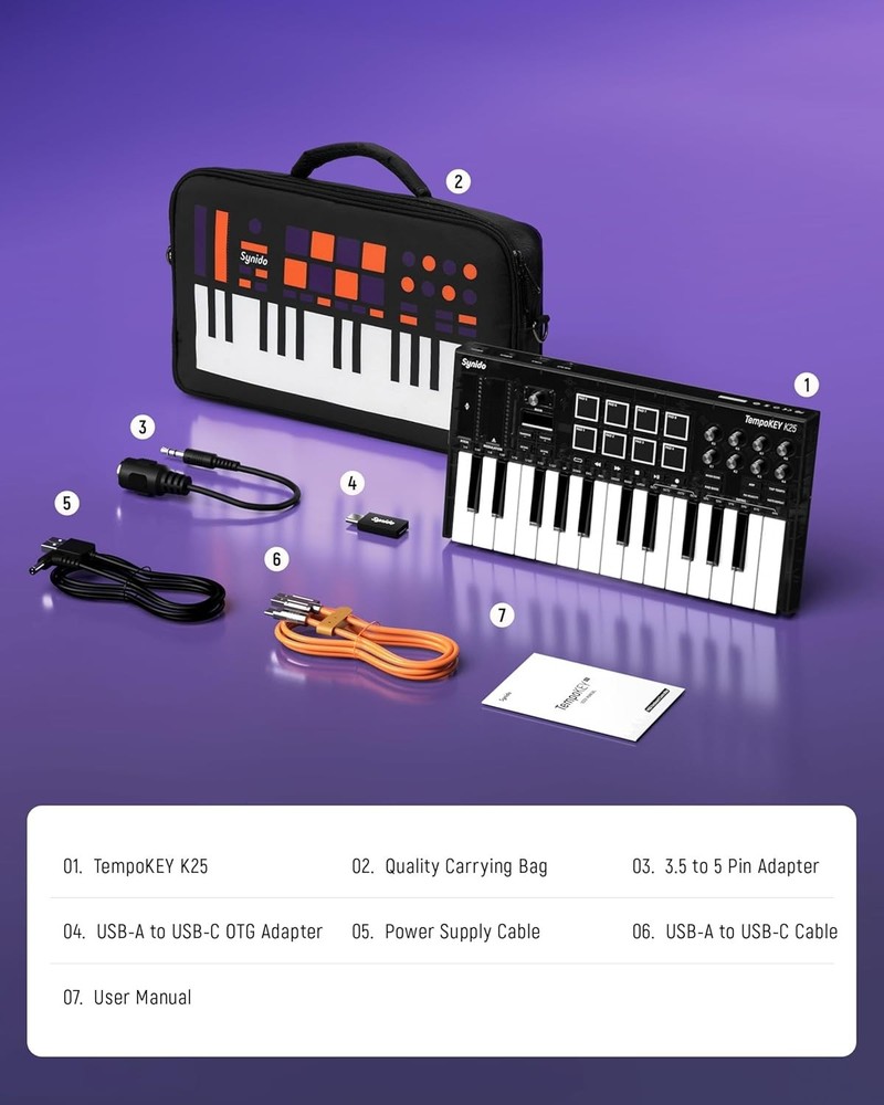 Synido 25 Key USB MIDI Keyboard Controller with 8 Drum Pads, Beat Maker Machine