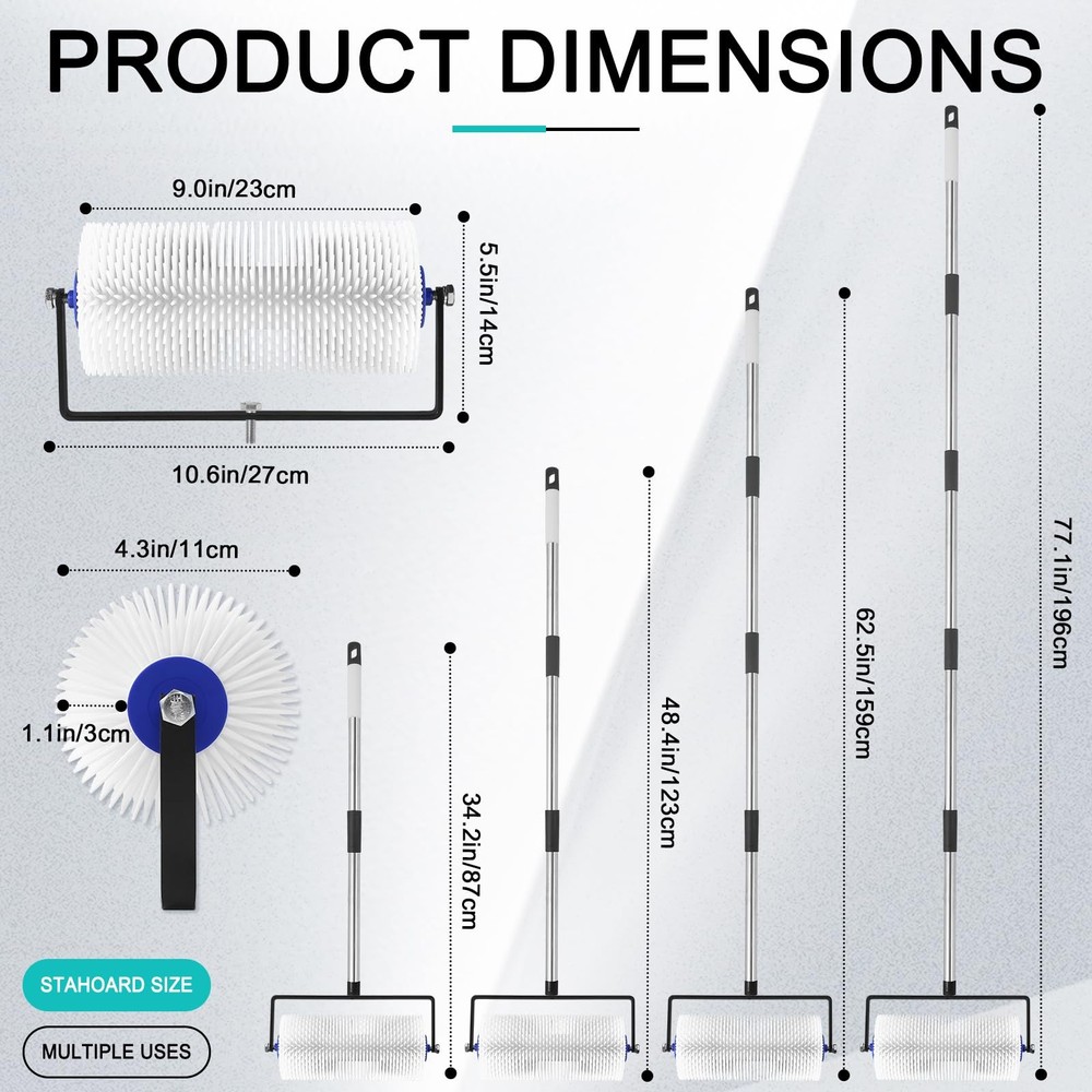 Spiked Roller for Self Leveling,9” Floor Leveling Black