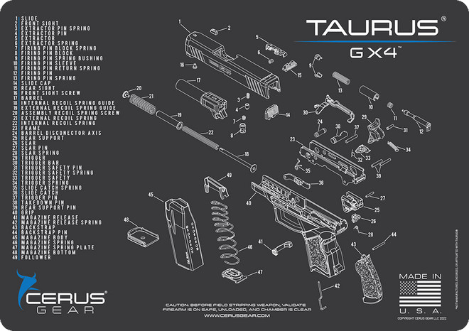 Taurus GX4 Schematic Handgun Mat