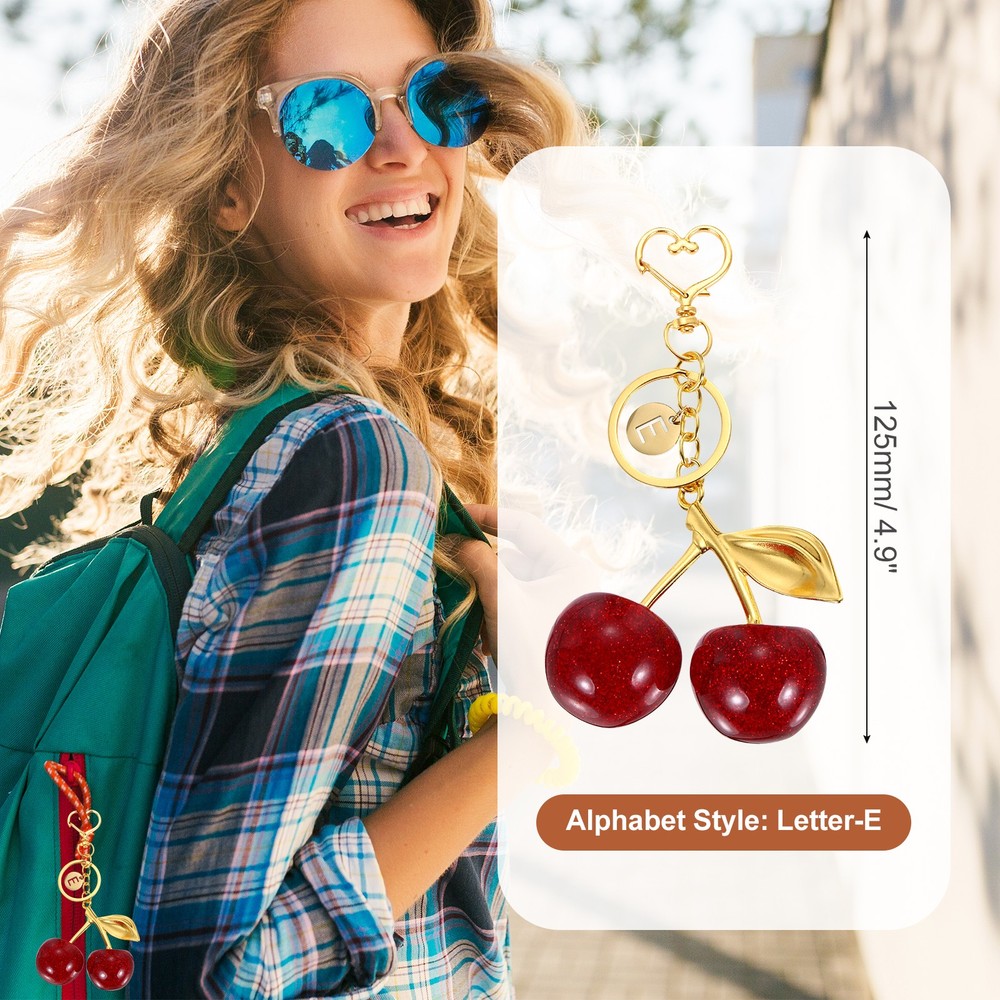 Alphabet E Cherry Initial Letter Keychain Charm(Red)