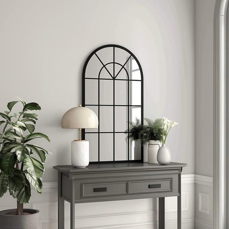 Arched Bathroom Mirror Decorative Iron Frame Explosion-Proof Easy Installation