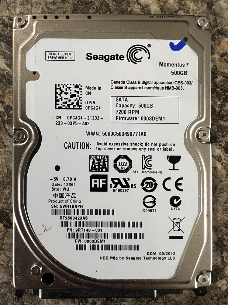 Microsoft Xbox One X Seagate Internal 500gb Hard Drive Replacement Part