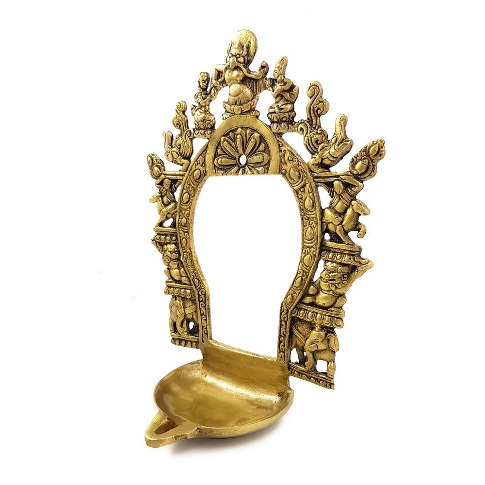 Ethnic Carving Brass Prabhavali Frame with Diya