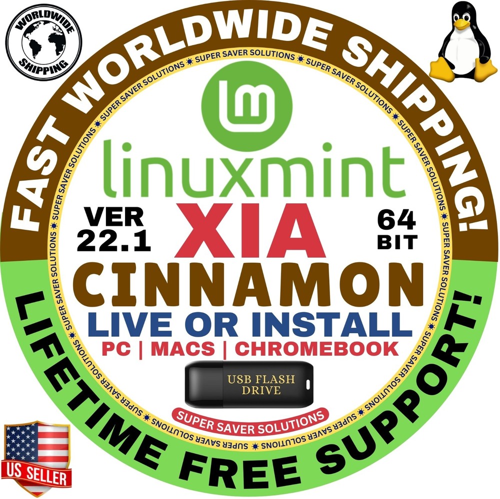 Linux MINT 22.1 USB XIA Cinnamon 64-Bit Live Boot, Full Install for MAC, PC