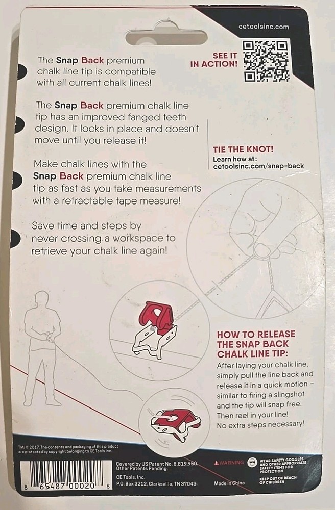 Snap Back Releasable Chalk Line Tip CET101 Contractor Engineered Locks In Place