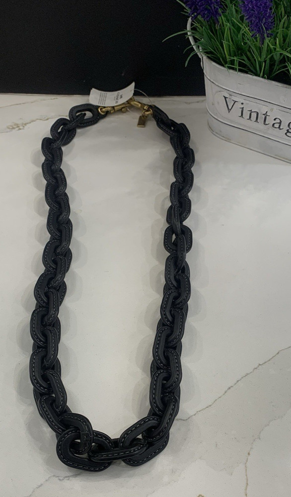 NEW Coach Leather Covered Long Chain Strap, Black/Brass