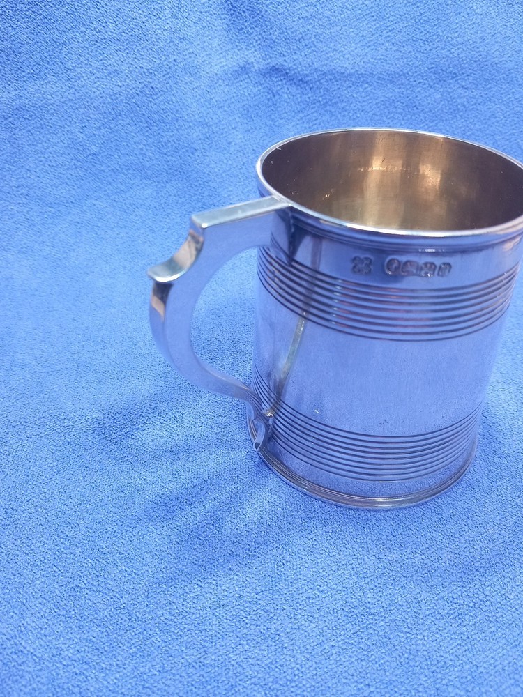 1856 Exeter Sterling Silver Christening Mug Lined Pattern Josiah Williams