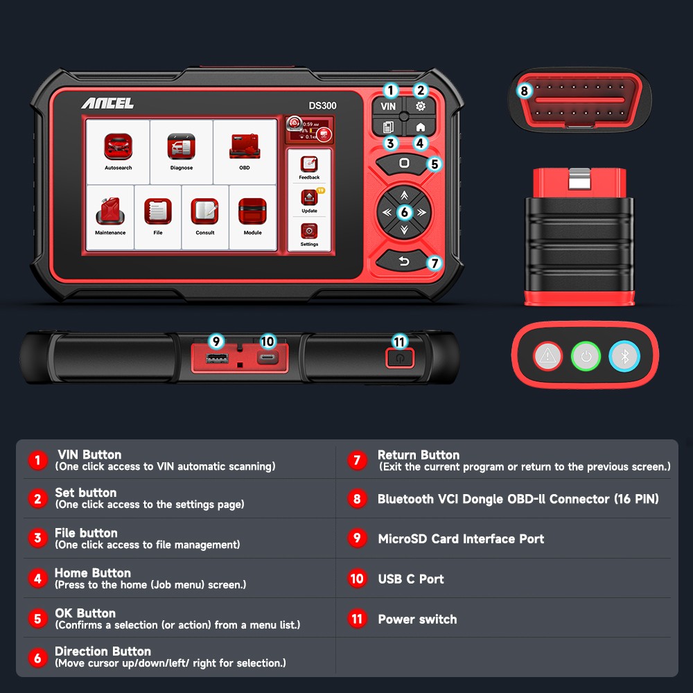 ANCEL DS300 Car OBD2 Scanner All System Auto Diagnostic Tool KEY Coding 28+Reset