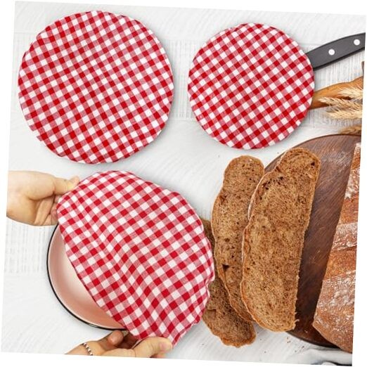 3 Pack Reusable Bowl Covers for Bread Proofing, Red White Gingham Pizza Dough