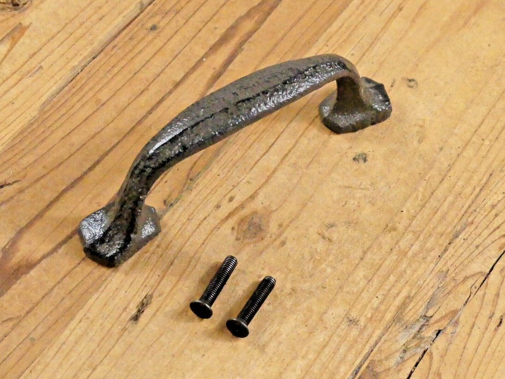 CAST IRON HANDLE RUSTIC DRAWER PULL 5 1/4" LONG W/ SCREWS PULLS HANDLES CABINET