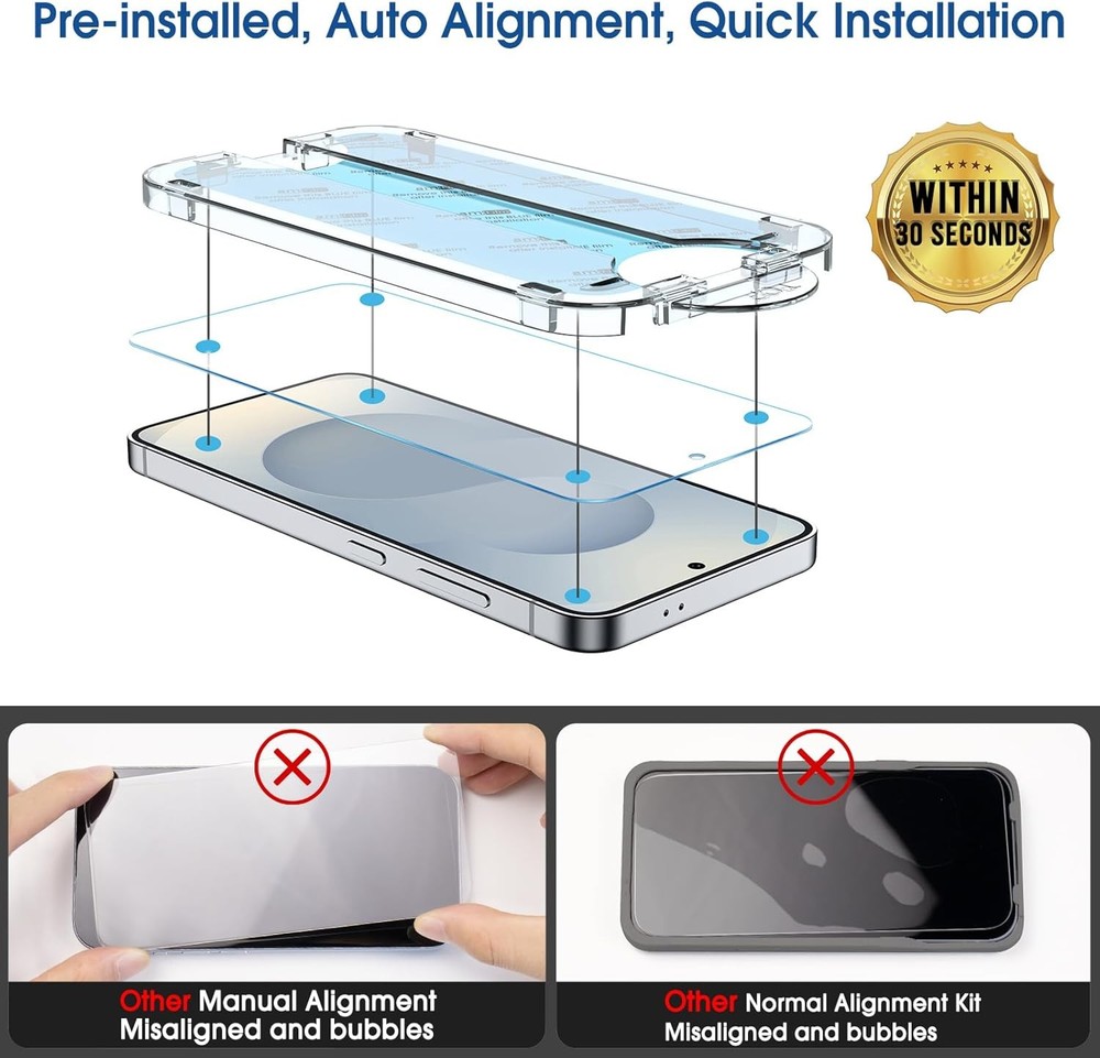 2+2 Pack Auto-Alignment OneTouch Screen Protector For Samsung Galaxy S25+ Plus,
