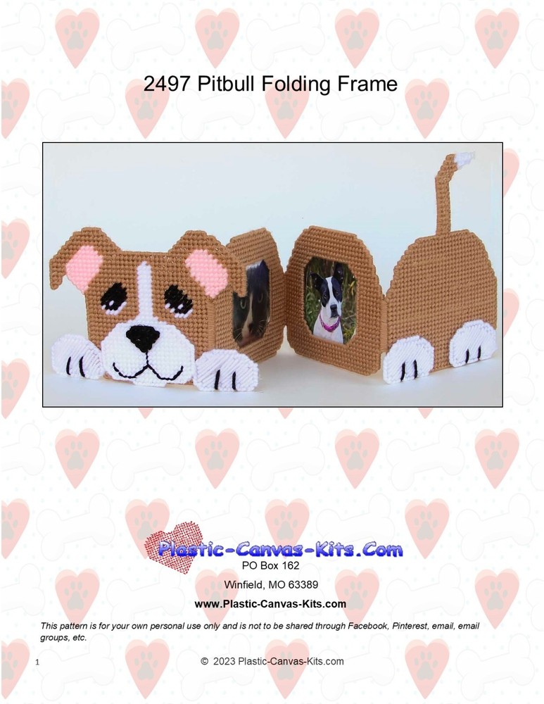 Pitbull Dog Folding Frame-Plastic Canvas Pattern or Kit