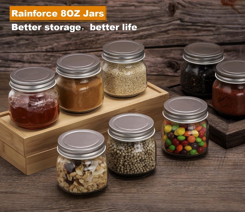 Mason Jars 8 oz 30 Pack- Small With Silver Lids 8oz-30pack,