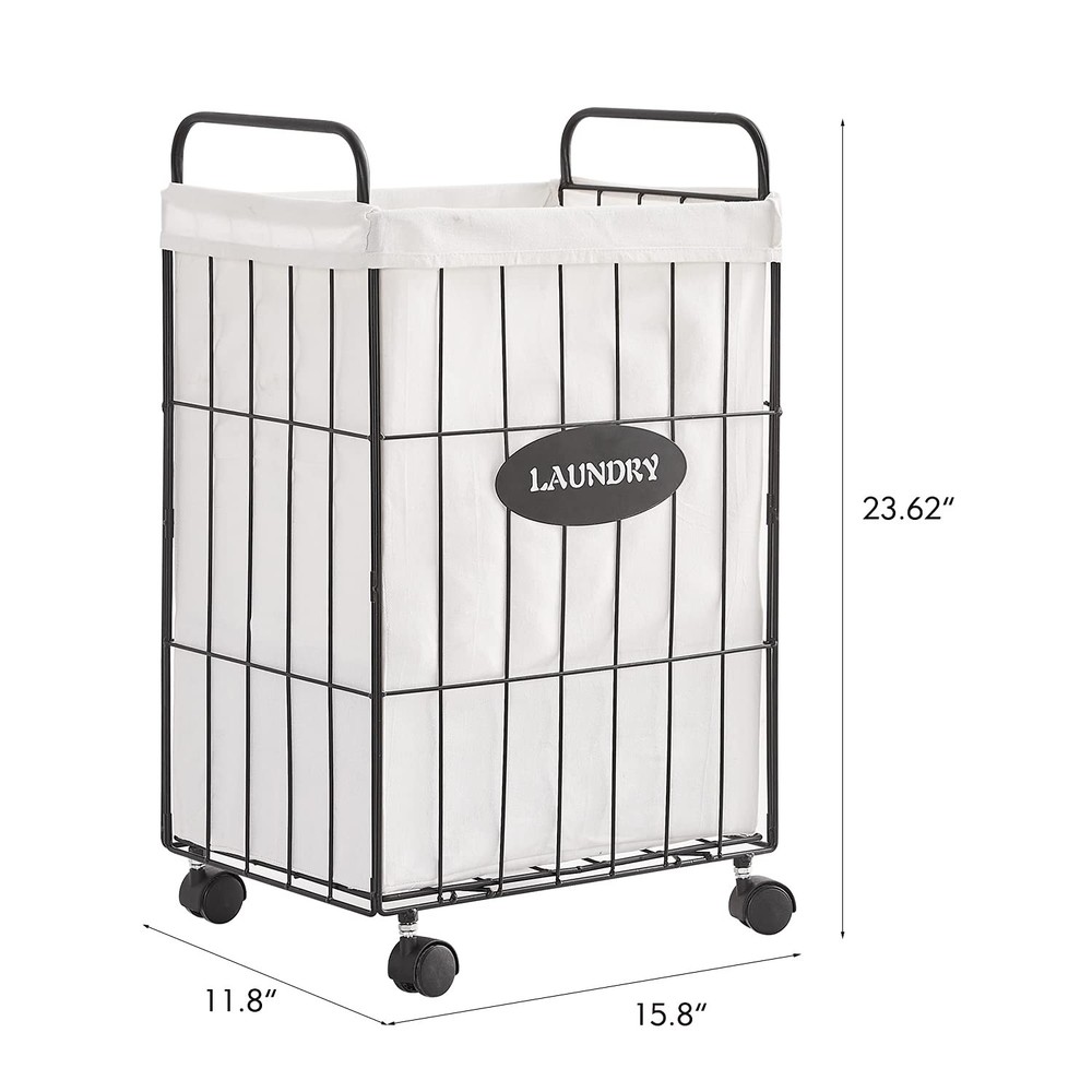 Mxfurhawa Iron Wire Laundry Hamper With Rolling Lockable Wheels, Folding Laun