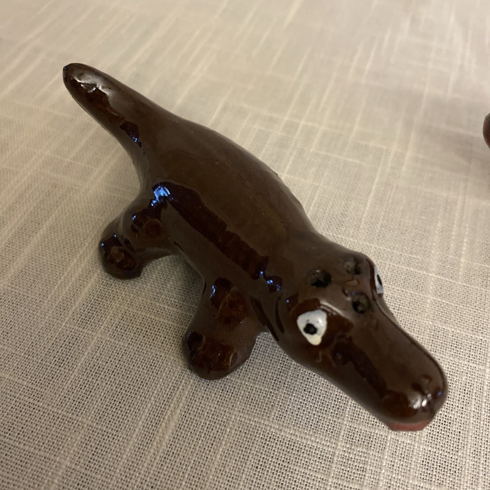 Redware Alligator Crocodile Salt & Pepper Shakers Vintage