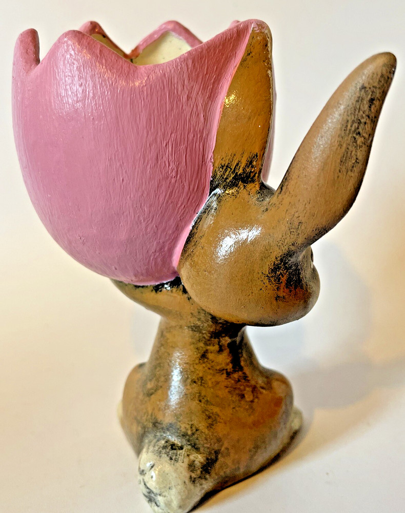 Easter Bunny Holding Fillable “Cracked” Egg Ceramic Figurine