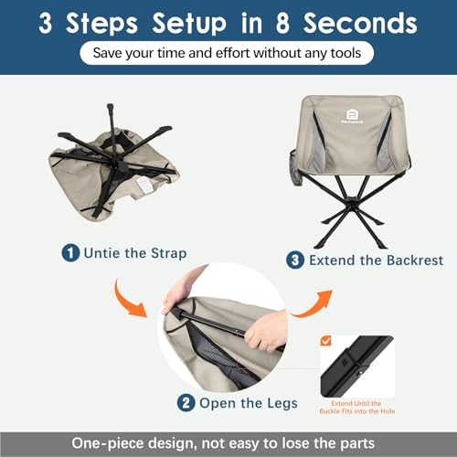 Portable Camping Chair 8 Seconds Quick Setup Folding Camping 1 Pack Khaki