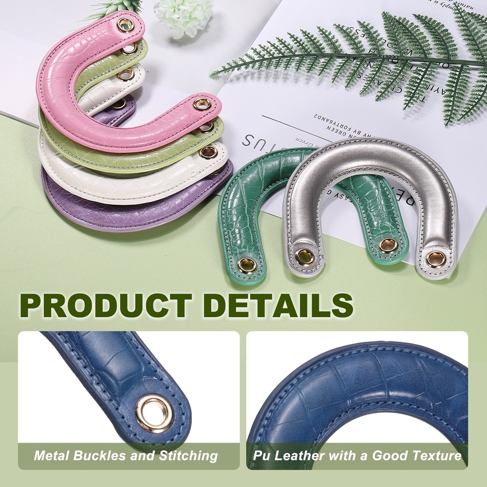 PU Leather Bag Handle, U-Shaped Handbag Handle with Iron Grommets, Blue