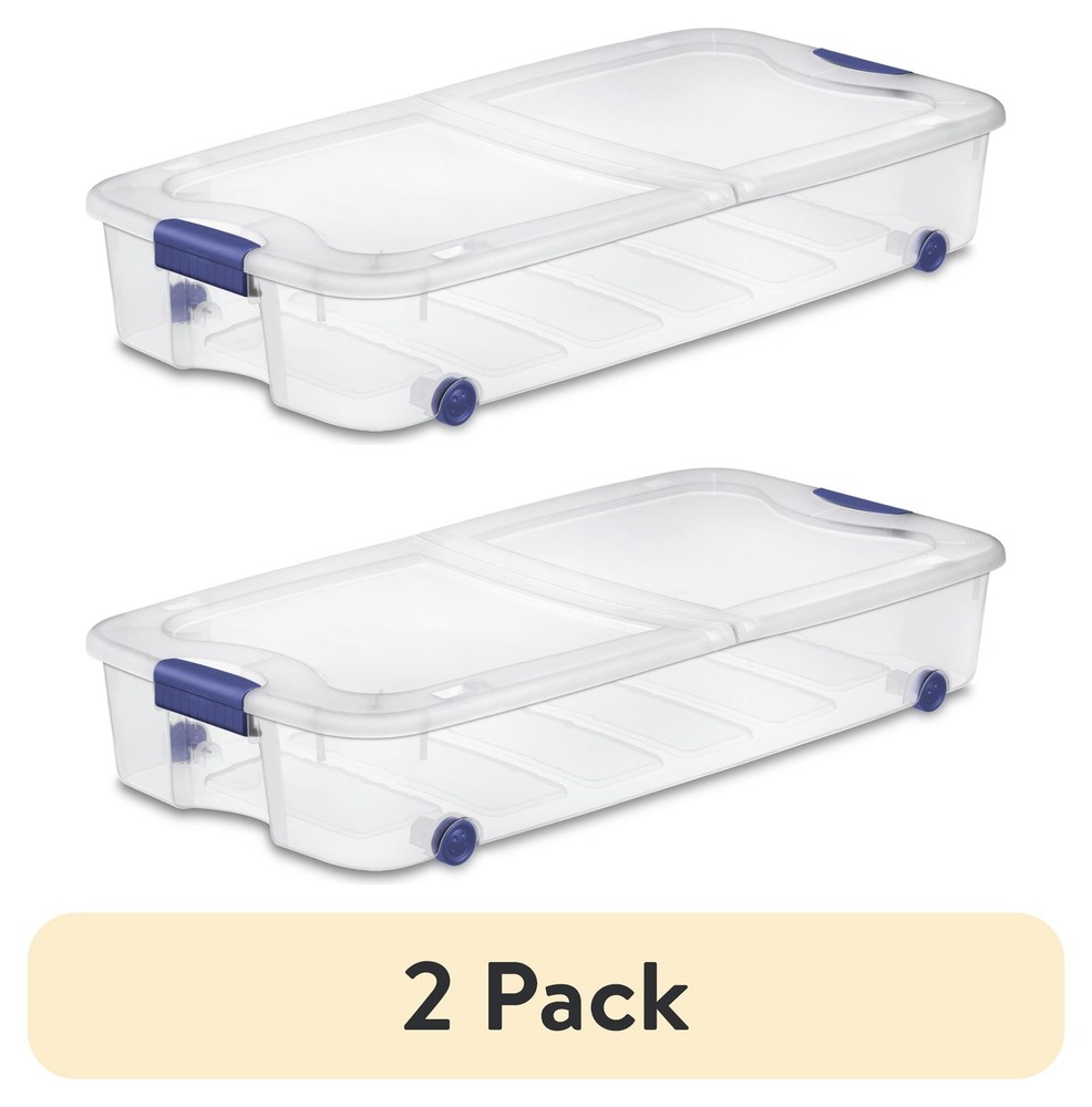 Sterilite Latching Wheeled Storage Bin 66 Quart Clear Underbed Storage Container