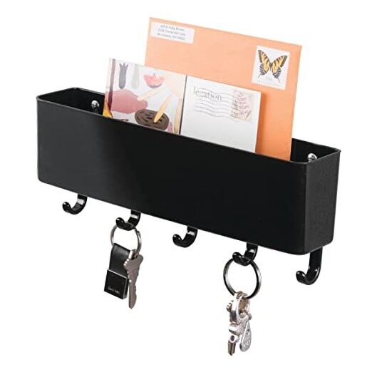 Wall Mount Modern Plastic Mail Organizer Storage Basket - 5 Hooks - for Black