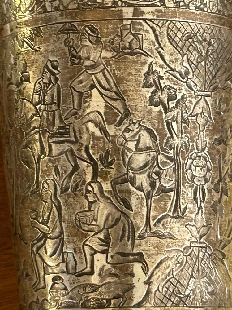 Antique Carved Middle Eastern Silver Cup Over 100 Years Old