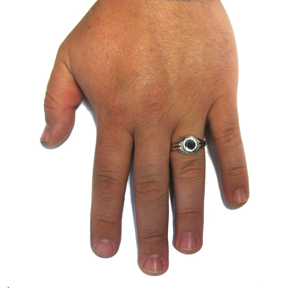 Genuine Sterling Silver Men's Ring Solid 925 With Black Enamel Handmade